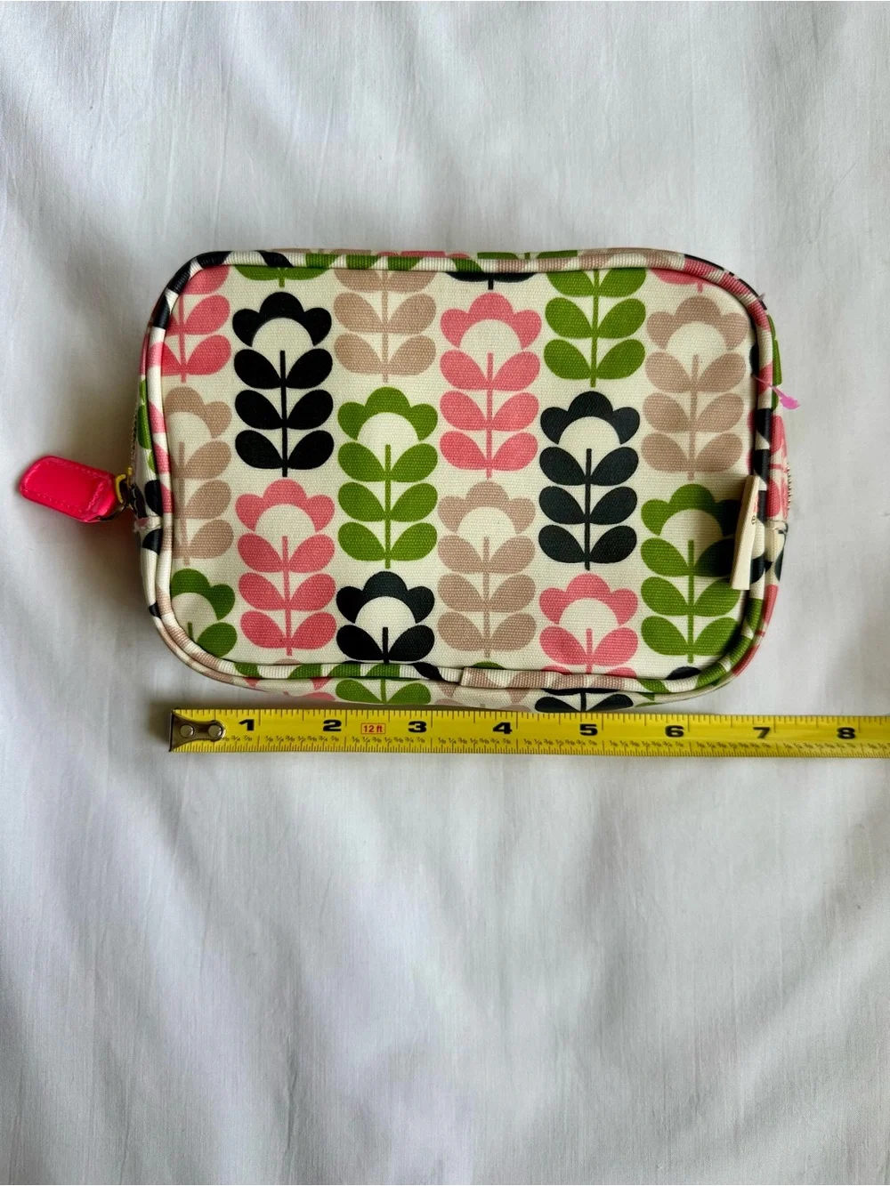 Orla Kiely Floral Stem Pattern Pouch in Green, Pink, Black, Beige